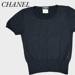 シャネル CHANEL トップス ニット 半袖 95A P05531 1995年 ココマーク カシミヤ シルク ブラック ヴィンテージ