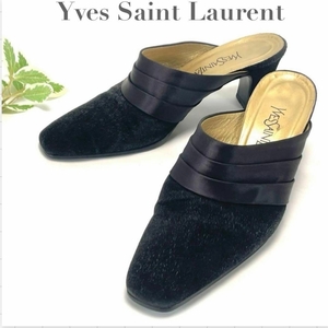 YSL Yves Saint Laurent イヴ サンローラン イブ サンローラン ミュール サンダル ブラック 黒 スエード レディース 22.5cm ロゴ ブランド