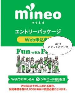 パケットギフト20GB付　マイネオエントリーパッケージ mineo契約事務手数料