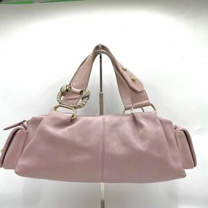 1円◎希少美品◎ BVLGARI ブルガリ レオーニ ハンドバッグ トートバッグ ピンク パープル ●希少色 レディース ゴールド 金具 ライオン 