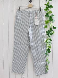 新品 訳有り*ヒューマンウーマン HUMAN WOMAN*なめらかリネン麻100%チェッククロップドパンツ(S)定価15,000円