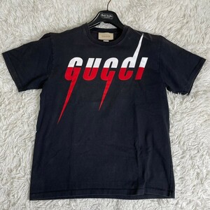 【現行モデル/美品】 グッチ GUCCI 半袖 Tシャツ カットソー トップス ロゴ ブラック 黒 メンズ レディース S〜M 国内正規品 クルーネック