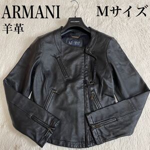 美品 ARMANI 羊革 ダブル ライダースジャケット レザージャケット 黒 アルマーニ