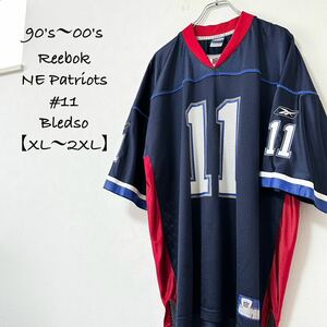 美品★Reebok/リーボック★NFL Patriots/ペイトリオッツ★アメフトゲームシャツ★ネイビー/紺赤白★XL〜2XL相当