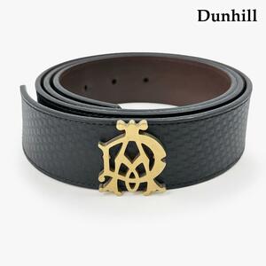 ◎極美品◎ダンヒル ベルト レザー ADロゴ エンボス 黒 ブラック ゴールドロゴ Dunhill レザーベルト ロゴバックル メンズ