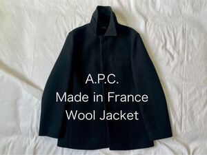 美品90s APC アーペーセーA.P.C. ジャケット ウール 黒 シングル コート メンズM AW ビンテージL フランス製 ビンテージ ブルゾン