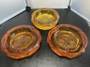 3個セット ノリタケ クリスタル Noritake Crystal アンバー ガラス 灰皿 昭和レトロ ヴィンテージ アンティーク