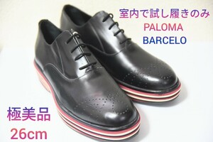 室内で試し履きのみ 定価5万円 極美品 100円スタート！【PALOMA BARCELO】パロマバルセロ プレーントゥ メダリオン 牛革 ブラック 26cm