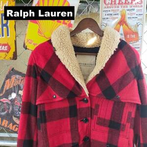 DENIM & SUPPLY Ralph Lauren ラルフ ローレン バッファローチェック 裏ボア ダブルマッキーノ ジャケット レッド ブラック 10480