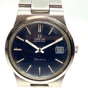 Y017-K18-5638◎ OMEGA オメガ Ω Geneve ジュネーブ メンズ腕時計 AUTOMATIC 自動巻き デイト 青文字盤 3針 稼働