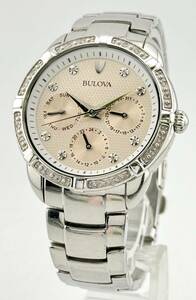 「ブローバ　1円～」　「BULOVA」　96R195　ダイヤモンドコレクション　シルバー　腕時計　稼働　レディース　B97C87