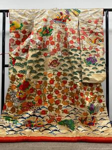 特選 絽刺し 総刺繍 手刺繍 打掛 花嫁衣装 婚礼 和装 鶴 鳥 藤 金糸 正絹