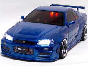 タミヤ R34 GT-R Z-tune 電飾付 塗装済完成ボディ　メタリックブルー　