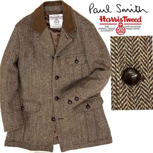 良品!!Paul Smith jeans Harris Tweed ヘリンボーン 英国調 ブリティッシュ ハンティング ジャケット(M)ブラウン系 メンズ ブルゾン