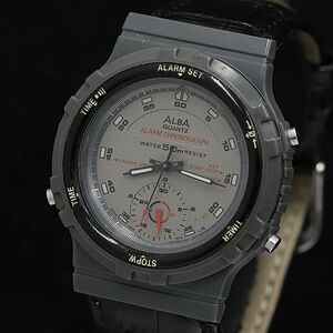 1円 セイコー アルバ V600-6020 ラウンド グレー文字盤 QZ アラーム ヴィンテージ メンズ腕時計 NSY 2973000 4ETY