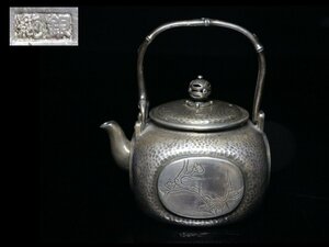◆純銀・急須・四面取・竹節提手・湯沸・茶壺 ・建水・煎茶道具・総重量216㌘◆a1111h