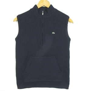 ラコステ LACOSTE ノースリーブ ニット セーター ハーフジップ 毛 40 ネイビー ワンポイント kz9764 レディース