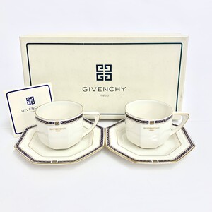 美品◆GIVENCHY ジバンシィ カップ＆ソーサー◆2客セット 箱付 ホワイト 4Gロゴ/八角形/アンティーク/ヤマカ製 洋食器