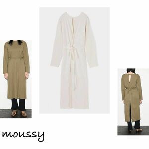 未使用＊moussy＊マウジー レディースF 長袖 バックリボントップス ロングワンピース アイボリー コットン100% 無地 シンプル 8,800円の品