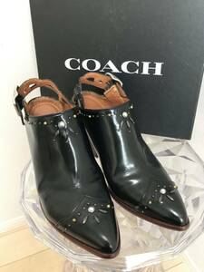 銀座本店購入・定価\60,000美品【Coach コーチ】スタッツデザイン☆ブラックシューズ７サイズ（24.0cm）