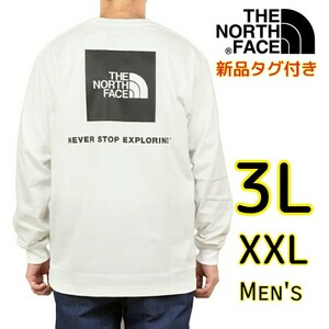 【新品・即決・送料無料】ノースフェイス 白 3L バックスクエアロゴ 長袖Tシャツ THE NORTH FACE ロンT