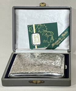 銀製シガレットケース 煙草ケース 煙草入 シルバー SILVER 0.950 彫金 唐草文 重量114ｇ箱付 MIYAMOTO SHOKO 宮本商行