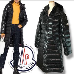 t217 美品 MONCLER MOKA モンクレール モカ ダウンジャケット ロング ダウンコート サイズ4 光沢BLACK ナイロン100% アウター 正規品