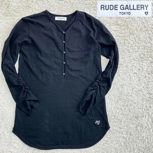 【19ss★ロング丈】サイズ4 美品 RUDE GALLERY 長袖ヘンリーネックTシャツ/黒◆袖シャーリング加工☆ルードギャラリー (11)