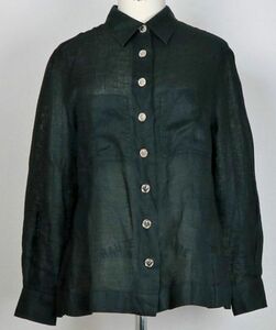 VINTAGE 96SS CHANEL linen shirt BLACK size 40位 シャネル ココシャネル ココマーク ボタン リネン シャツ b8411