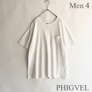 PHIGVEL 日本製 フィグベル ポケット付き クルーネック Tシャツ ポケT スラブコットン ヴィンテージライク ホワイト size 4 sk