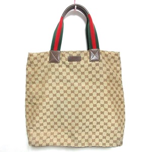 美品 GUCCI グッチ ウェブ シェリーライン GGキャンバス ナイロン トートバッグ ハンドバッグ 131233 ブラウン×ベージュ