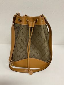 D600-80◆ グッチ GUCCI 001・2854・1627 GGキャンバス ベージュ 巾着 肩掛け ワンショルダーバッグ