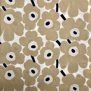 marimekko　ハーフカットクロス／はぎれ　ミニウニッコ　ナチュラルホワイト×ベージュ×ダークブルー　68×50cm　マリメッコ