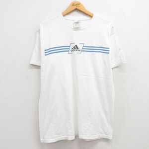 L/古着 アディダス adidas 半袖 ビンテージ Tシャツ メンズ 00s ビッグロゴ コットン クルーネック 白 ホワイト 24aug06 中古