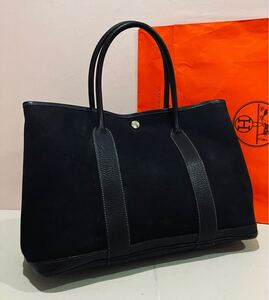 HERMES 超美品 トート バッグ ガーデンパーティ PM 刻印有り ブラック エルメス 黒 バック 