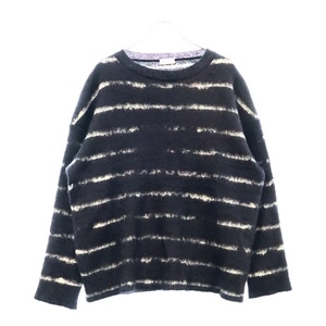 サンローランパリ Interrupted Striped Mohair Blend Pullover ボーダー クルーネックモヘアニット ブラック 663411 Y75BX