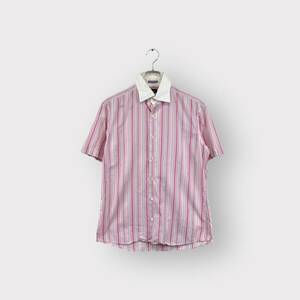 人気 日本製 Paul Smith ポールスミス 半袖シャツ ストライプ ピンク系 メンズ サイズ M ネ 衣B