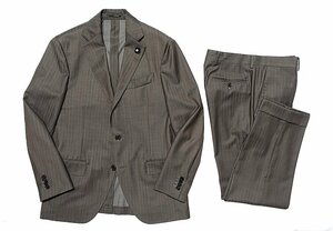 ブートニエール付 定価16.3万 超美品 LARDINI ラルディーニ Tessuto Esclusivo ウール ソラーロ ストライプ スーツ セットアップ メンズ 48