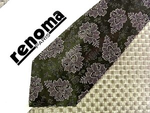 ♪36082C♪良品【花 葉っぱ 植物 柄】レノマ【renoma】ネクタイ