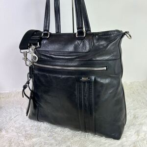 美品 希少 BALLY バリー トートバッグ ハンド ビジネス ショルダー 2way トレスポ 黒 ブラック レザー 革 A4 大容量 メンズ 近年モデル●