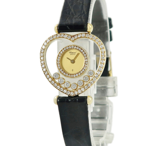 【3年保証】 ショパール ハッピーダイヤモンド ハート 20/4516 K18YG無垢 純正ダイヤ シャンパン クオーツ レディース 腕時計