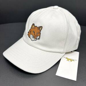 新品 メゾンキツネ ラージ フォックス ヘッド 刺繍 キャップ ホワイト 白 帽子 CAP MAISON KITSUNE 6P 帽子 CAP 刺繍 パッチ FOX 顔 ロゴ