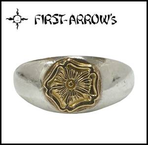 FIRST ARROW’S FIRST ARROWS ファーストアローズ K18 インディアン フラワー ローズ メタル シルバー 印台 リング 指輪 フェザー 14号