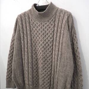 ケリーウーレンミルズ 秋冬 ウール アラン編み モックネック ニット グレージュ グレー 34 レディース S M L セーター Kerry Woollen Mills