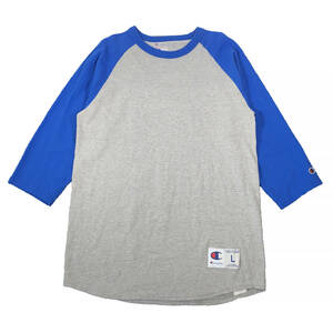 【980円スタート】USA 古着 長袖 Tシャツ Champion ブルー グレー 青 メンズL チャンピオン ラグランスリーブ シンプル 古着卸 激安 BA0137