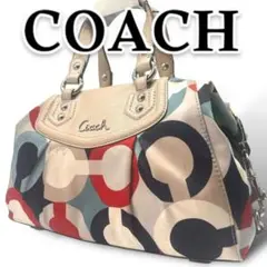 COACH コーチ ハンドバッグ ナイロン レザー シグネチャー マルチカラー