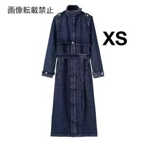 vintage ヴィンテージ レトロ デニム ロングコート アウター XSサイズ レディース★ZARA 好きな方に★2024 A/W 冬新作 新品未使用★