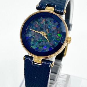 腕時計 レディース クォーツ quartz 18K 18金 ゴールド GOLD オパール opal レザーベルト ブルー Blue L167 Watch Y2096