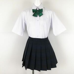 1円 ブラウス マイクロミニスカート リボン 上下3点セット 大きいサイズ 夏物 女子 学生服 中学 高校 白 制服 中古 ランクB NA7763