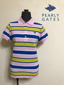 PEARLY GATES GOLF パーリーゲイツ ゴルフ レディース ボーダー 鹿の子 ポロシャツ ウェア トップス サイズ1 半袖 日本製 055-160630